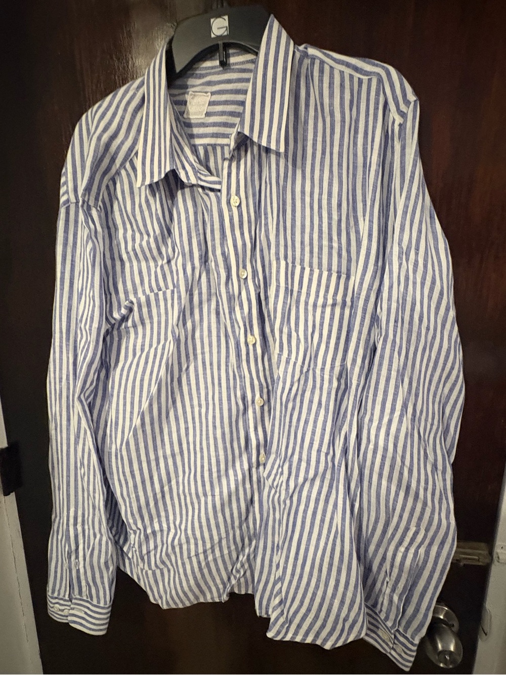 Striped Linen Casual Button-Down Shirt. Size XXL.